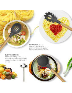 Juego de Utensilios de Cocina de Silicona Oannao 14 Piezas Gris 2