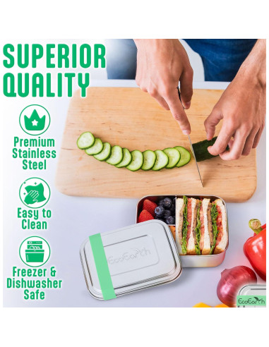 Caja Bento de Acero Inoxidable EcoEarth - 765 g - 3 Compartimentos