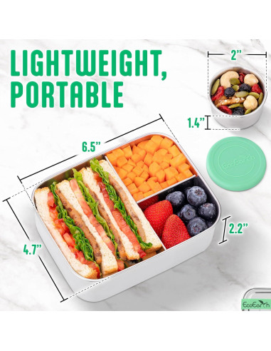 Caja Bento de Acero Inoxidable EcoEarth - 765 g - 3 Compartimentos