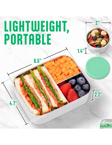 Caja Bento de Acero Inoxidable EcoEarth - 765 g - 3 Compartimentos