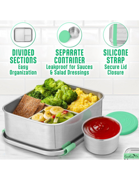 Caja Bento de Acero Inoxidable EcoEarth - 765 g - 3 Compartimentos