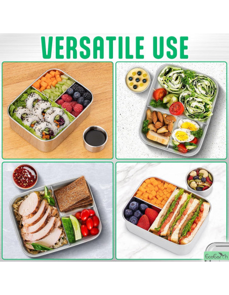 Caja Bento de Acero Inoxidable EcoEarth - 765 g - 3 Compartimentos