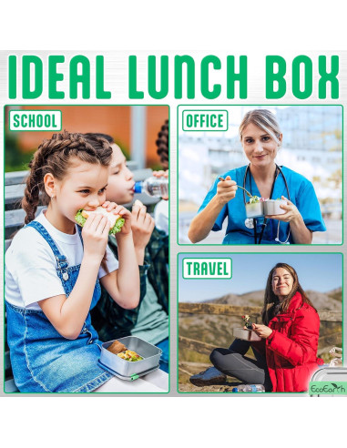 Caja Bento de Acero Inoxidable EcoEarth - 765 g - 3 Compartimentos