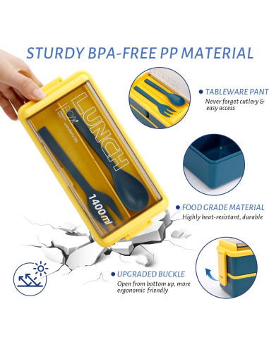 Caja Bento CPIYNOE 3 Compartimentos 1.39L Azul Amarillo