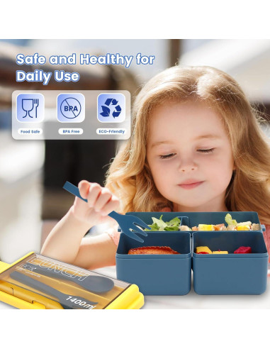 Caja Bento CPIYNOE 3 Compartimentos 1.39L Azul Amarillo