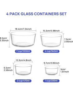 Juego de 4 Tazones de Vidrio Vtopmart con Tapas 1-7 Tazas 2
