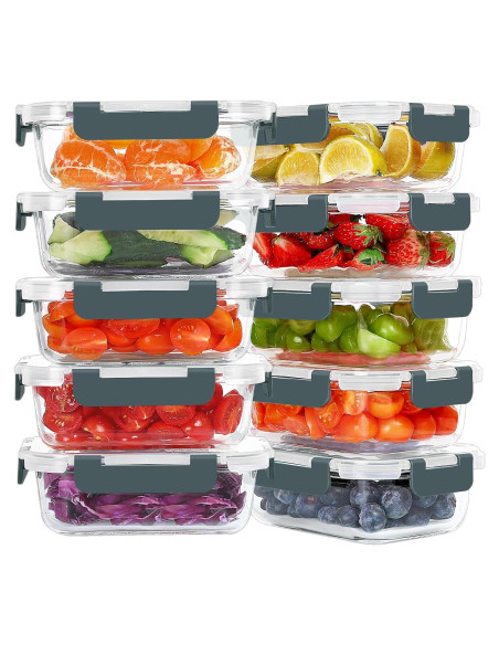 10 Contenedores de Vidrio KOMUEE 650 ml Herméticos Sin BPA