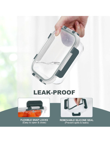 10 Contenedores de Vidrio KOMUEE 650 ml Herméticos Sin BPA