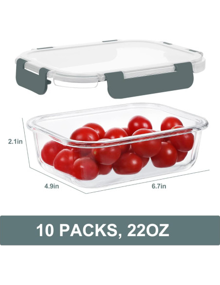 10 Contenedores de Vidrio KOMUEE 650 ml Herméticos Sin BPA