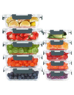 Paquete de 10 Contenedores de Almacenamiento de Vidrio KOMUEE