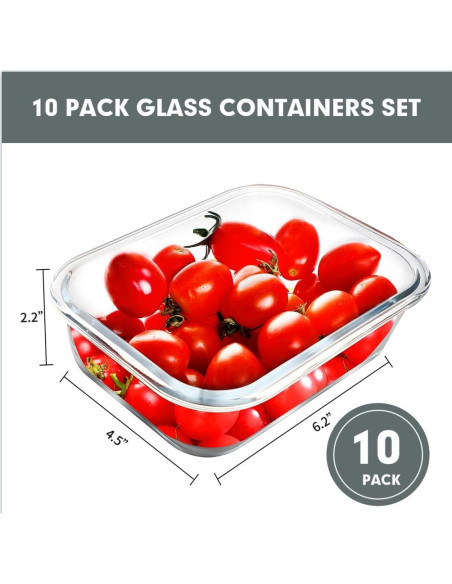 10 Envases de Vidrio Herméticos VERONES 625ml para Comidas