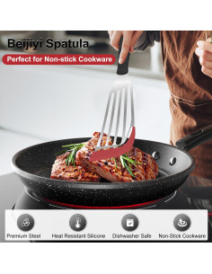 Juego de 2 espátulas para pescado Beijiyi, silicona y acero inoxidable 2