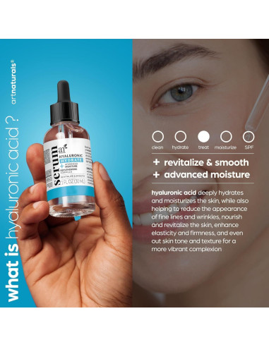 Suero Facial Antienvejecimiento ArtNaturals 29.57 ml - Ácido Hialurónico, Vitamina C y E