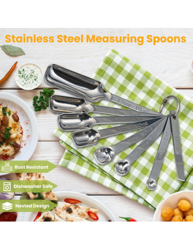 Juego de cucharas medidoras YUNNKEEY de acero inoxidable 8 piezas