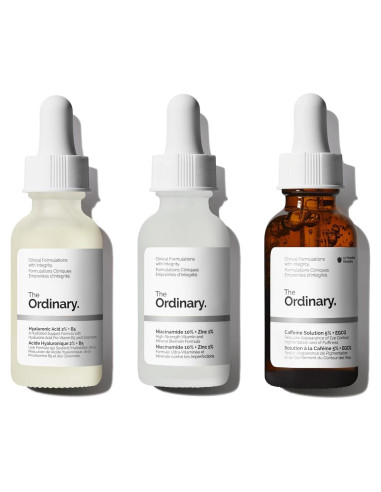 Trío de Sérums Hidratantes The Ordinary - Ácido Hialurónico, Niacinamida y Cafeína