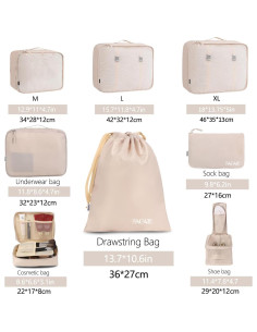 Cubos de Empaque BAGAIL 8 Set Organizador Viaje Crema 2