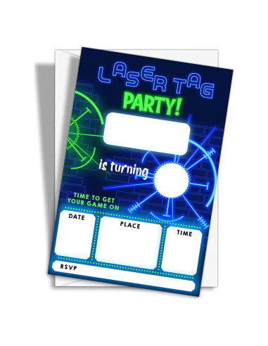 Invitaciones Fiesta Cumpleaños Neon Glow YQV - 20 Tarjetas