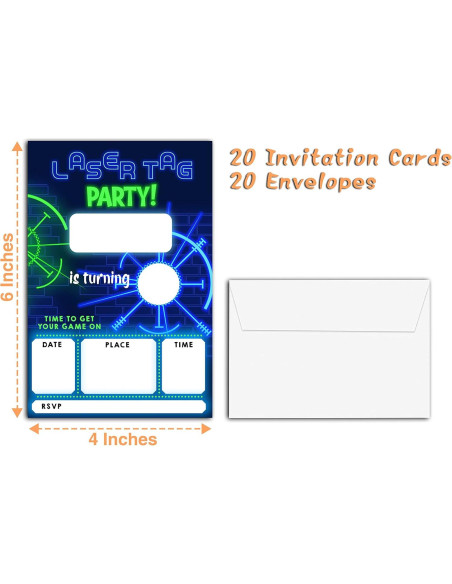 Invitaciones Fiesta Cumpleaños Neon Glow YQV - 20 Tarjetas
