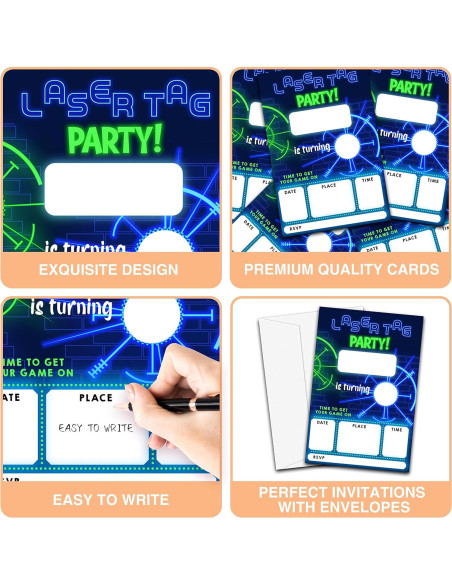 Invitaciones Fiesta Cumpleaños Neon Glow YQV - 20 Tarjetas