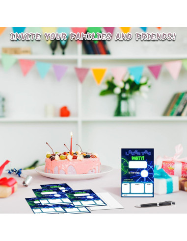 Invitaciones Fiesta Cumpleaños Neon Glow YQV - 20 Tarjetas