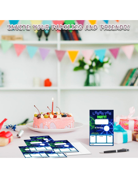 Invitaciones Fiesta Cumpleaños Neon Glow YQV - 20 Tarjetas