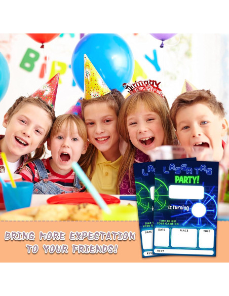 Invitaciones Fiesta Cumpleaños Neon Glow YQV - 20 Tarjetas