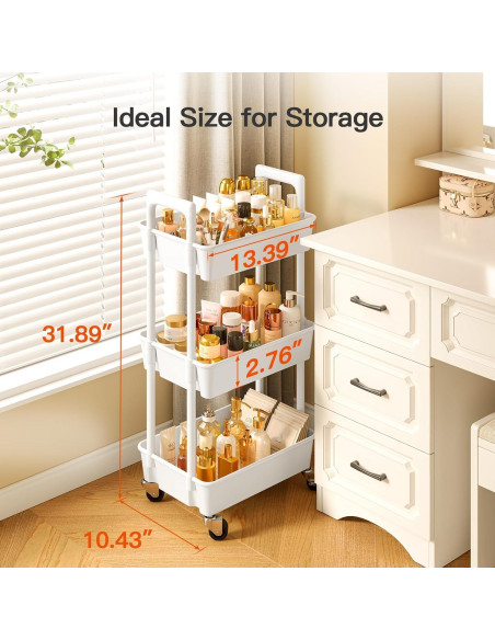 Carro Organizador Rodante Pipishell 3 Niveles Blanco