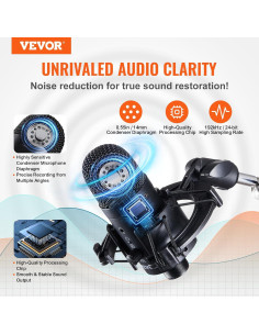 Micrófono USB VEVOR AK-V4, 192kHz/24-bit, Condensador Profesional 2