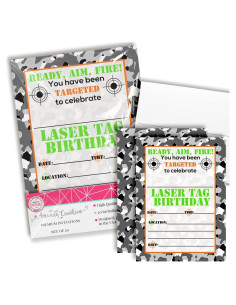 Invitaciones Cumpleaños Laser Tag Camuflaje 20 Tarjetas Amanda