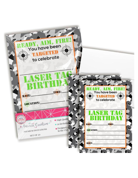 Invitaciones Cumpleaños Laser Tag Camuflaje 20 Tarjetas Amanda