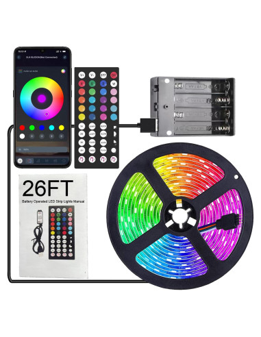 Tira LED RGB a pilas 8 metros con control remoto y APP