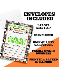 Invitaciones Cumpleaños Laser Tag Camuflaje 20 Tarjetas Amanda 2