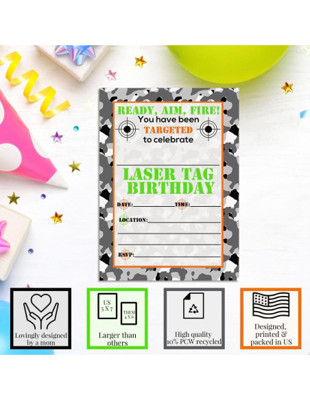 Invitaciones Cumpleaños Laser Tag Camuflaje 20 Tarjetas Amanda