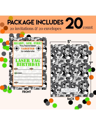 Invitaciones Cumpleaños Laser Tag Camuflaje 20 Tarjetas Amanda