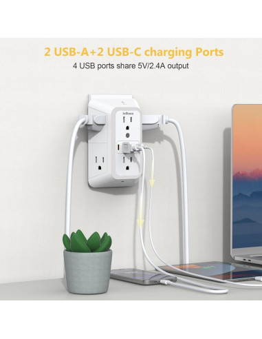 Extensor de Enchufe de Pared ZHONGSHAN 6 Salidas 4 USB Carga Rápida