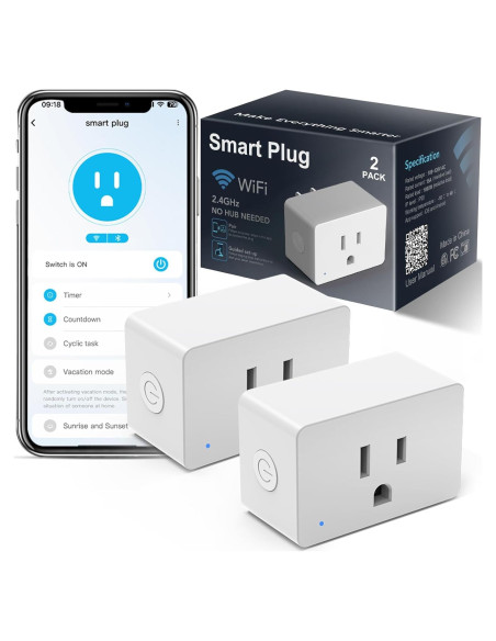 Paquete de 2 Enchufes Inteligentes MMU WiFi 15A Control por Voz