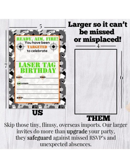 Invitaciones Cumpleaños Laser Tag Camuflaje 20 Tarjetas Amanda