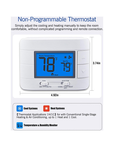 Termostato No Programable Aowel AW701 1H/1C con Pantalla LCD