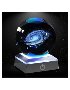 Luz Nocturna 3D Galaxia de Cristal K9 con Base Táctil