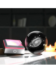 Luz Nocturna 3D Galaxia de Cristal K9 con Base Táctil 2