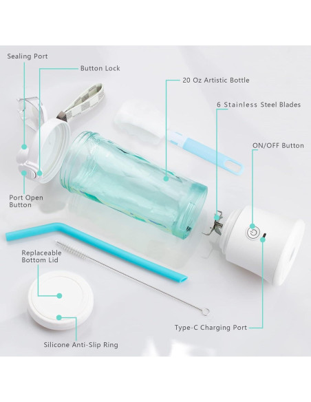 Batidora Portátil UPMSX Verde 600ml con 6 Cuchillas Inox