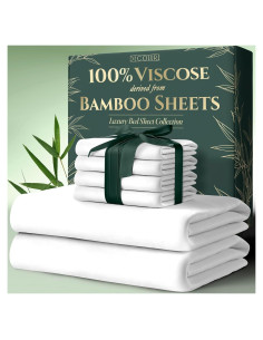Sábanas Queen DECOLURE 100% Viscosa Bambú 6 Piezas Blanco