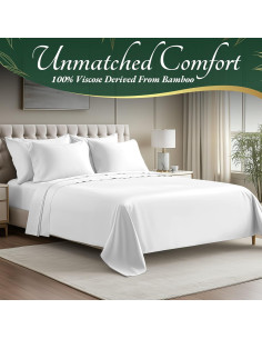 Sábanas Queen DECOLURE 100% Viscosa Bambú 6 Piezas Blanco 2