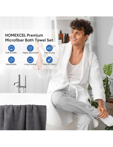 Juego de 4 Toallas de Baño HOMEXCEL Microfibra 76x152 cm Gris