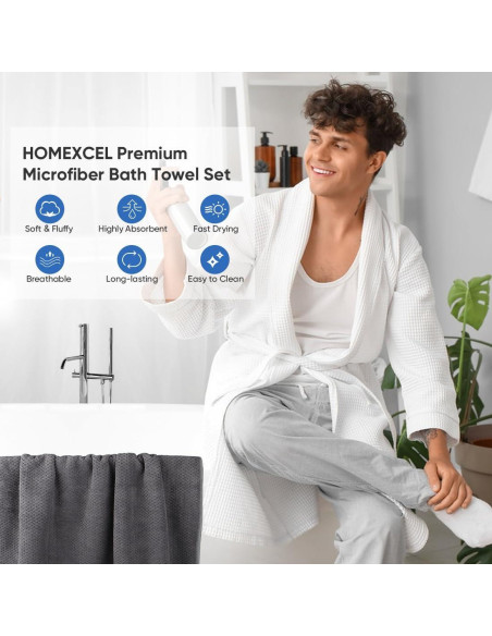 Juego de 4 Toallas de Baño HOMEXCEL Microfibra 76x152 cm Gris