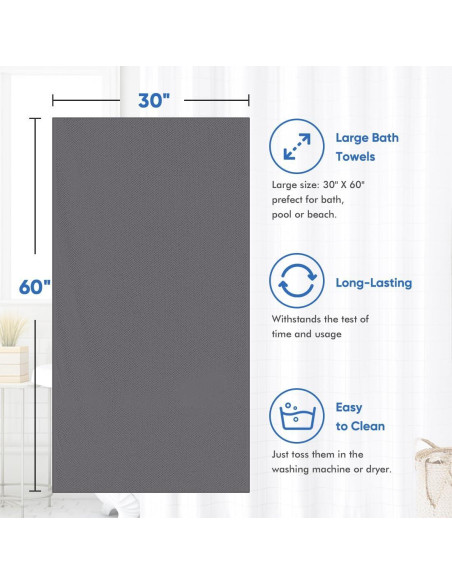 Juego de 4 Toallas de Baño HOMEXCEL Microfibra 76x152 cm Gris