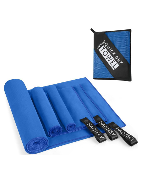 Toalla de Secado Rápido Haoteey 3 Tamaños Microfibra Azul