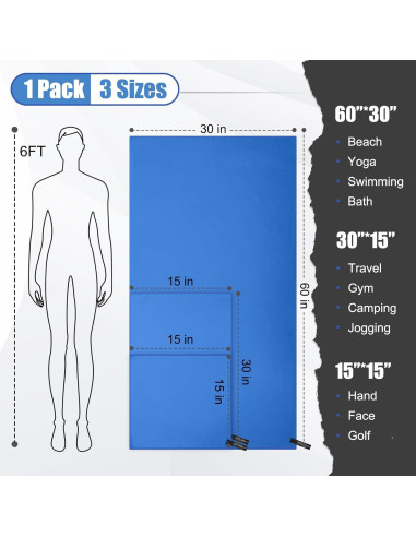 Toalla de Secado Rápido Haoteey 3 Tamaños Microfibra Azul