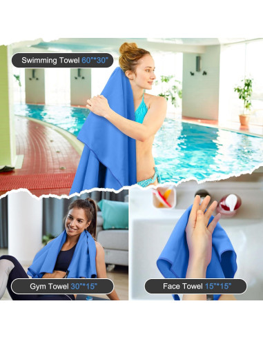 Toalla de Secado Rápido Haoteey 3 Tamaños Microfibra Azul