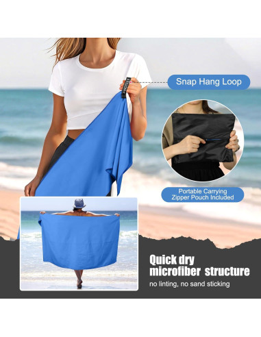 Toalla de Secado Rápido Haoteey 3 Tamaños Microfibra Azul